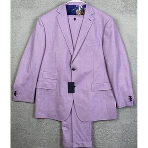 NEW ESQ Holland Sherry Men 52L 40X32 Suit 2-Piece Purple Wool Herringbone Formal